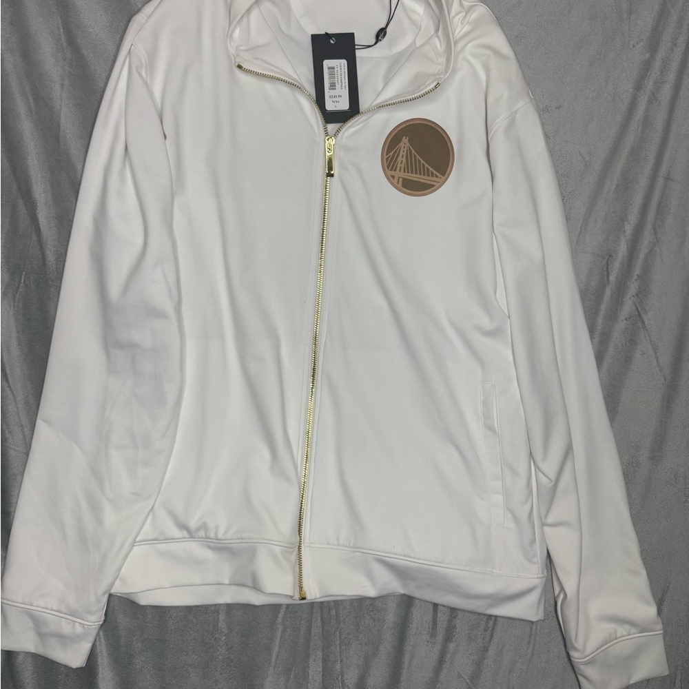 NBA Golden State Warriors White Gold Jacket Basketball Size L NWT